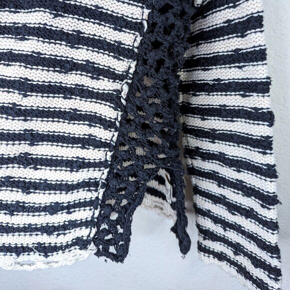 Free People Black French Creek Crochet Sweater Open Knit Boucle Stripe Small - Picture 4 of 8